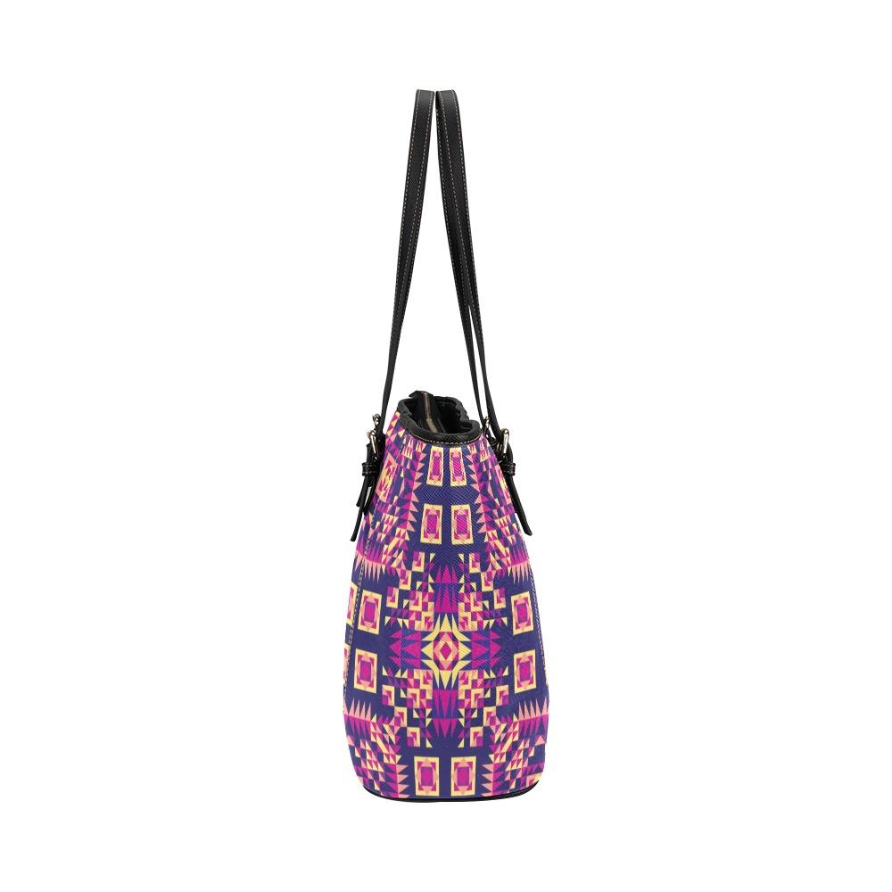Kaleidoscope Bleu Leather Tote Bag/Large (Model 1640) Leather Tote Bag (1640) e-joyer