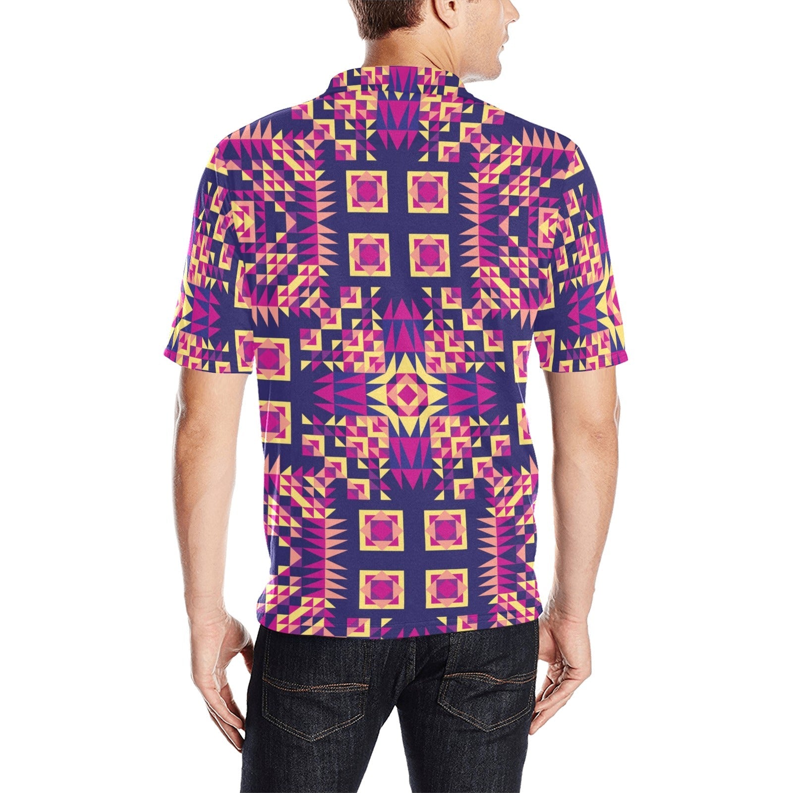 Kaleidoscope Bleu Men's All Over Print Polo Shirt (Model T55) Men's Polo Shirt (Model T55) e-joyer 