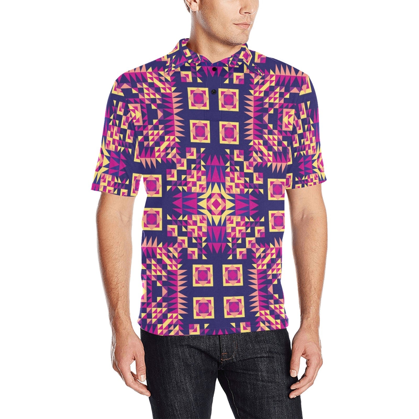 Kaleidoscope Bleu Men's All Over Print Polo Shirt (Model T55) Men's Polo Shirt (Model T55) e-joyer