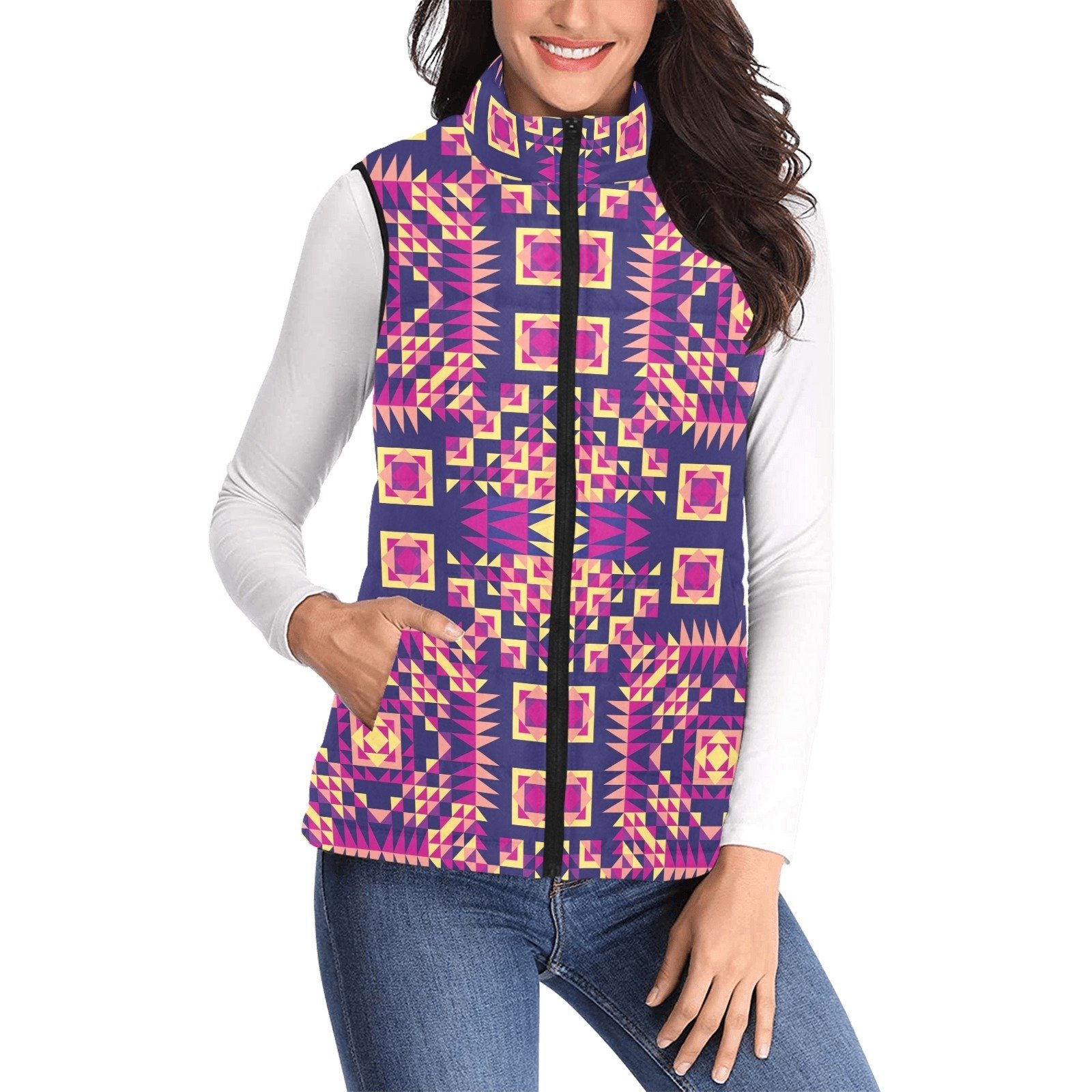 Kaleidoscope Bleu Women's Padded Vest Jacket (Model H44) Women's Padded Vest Jacket (H44) e-joyer 