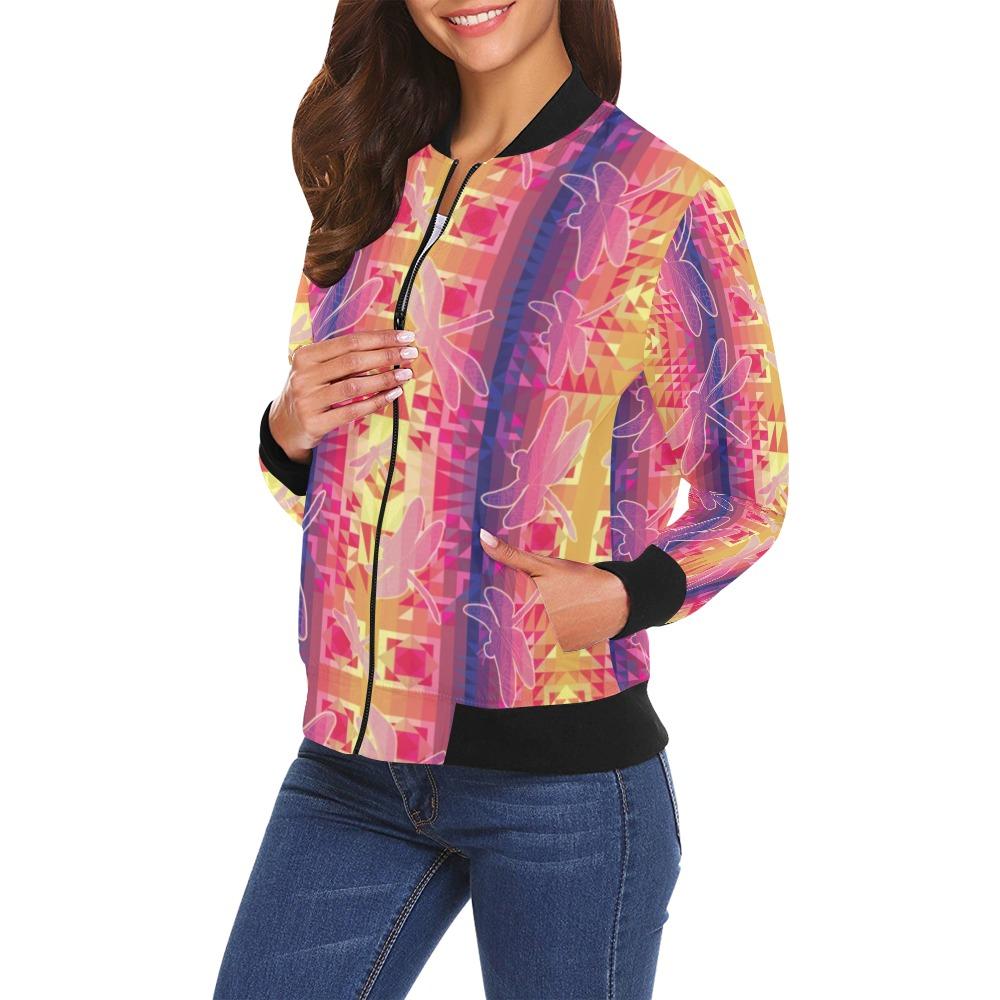 Kaleidoscope Dragonfly All Over Print Bomber Jacket for Women (Model H19) Jacket e-joyer