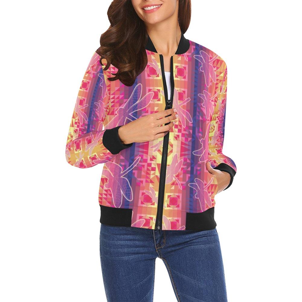 Kaleidoscope Dragonfly All Over Print Bomber Jacket for Women (Model H19) Jacket e-joyer