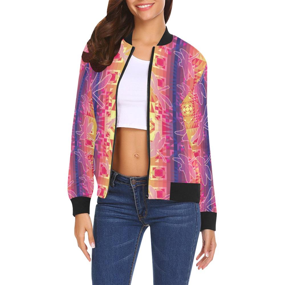 Kaleidoscope Dragonfly All Over Print Bomber Jacket for Women (Model H19) Jacket e-joyer