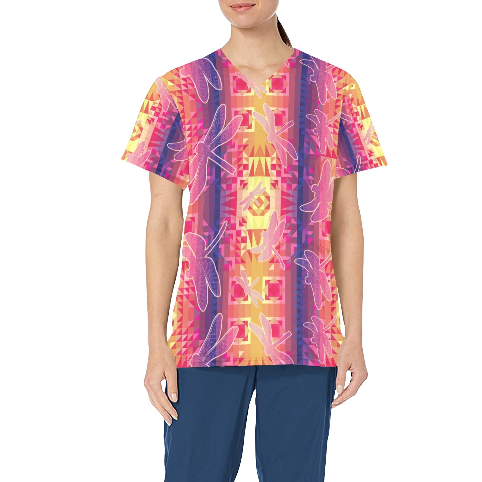 Kaleidoscope Dragonfly All Over Print Scrub Top Scrub Top e-joyer