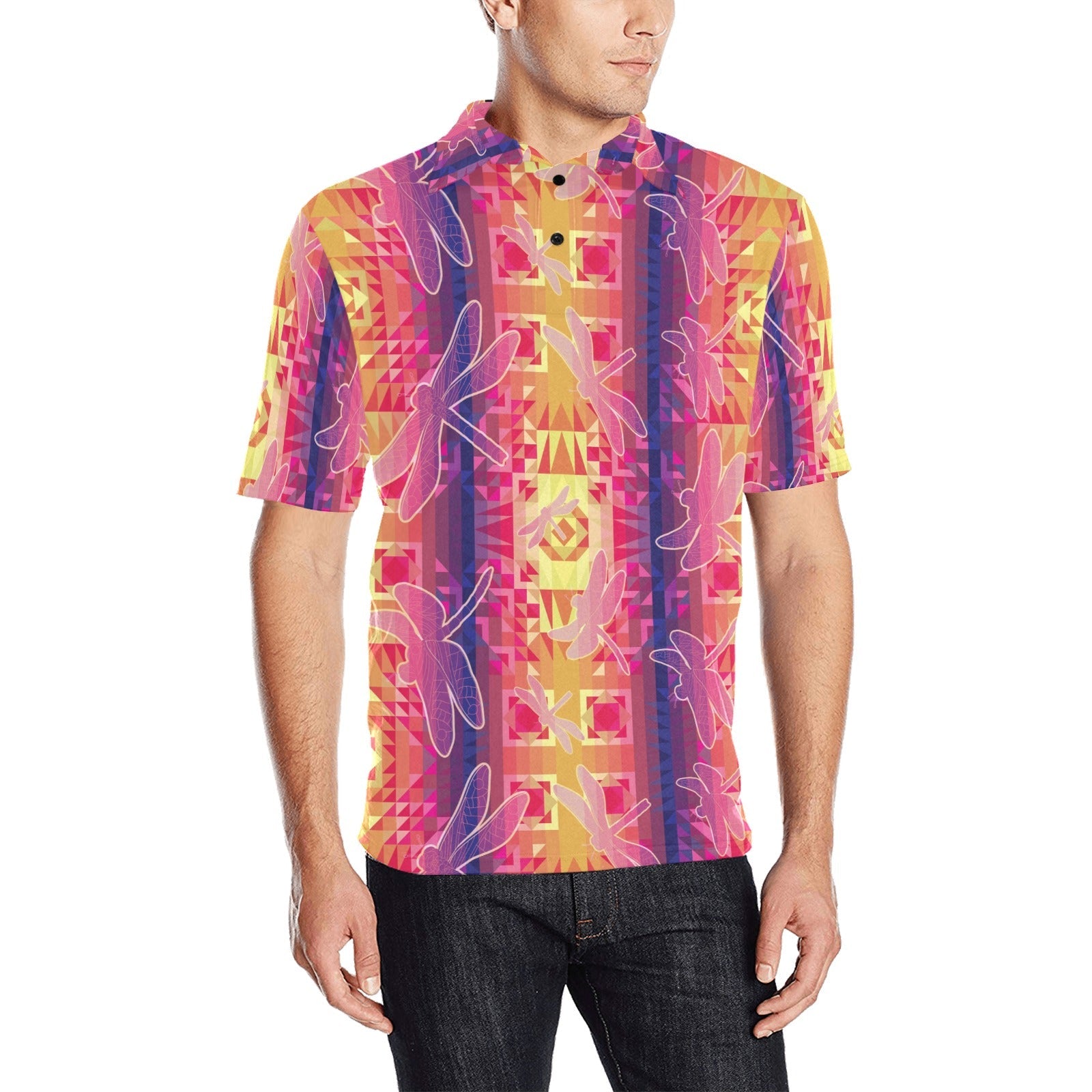 Kaleidoscope Dragonfly Men's All Over Print Polo Shirt (Model T55) Men's Polo Shirt (Model T55) e-joyer