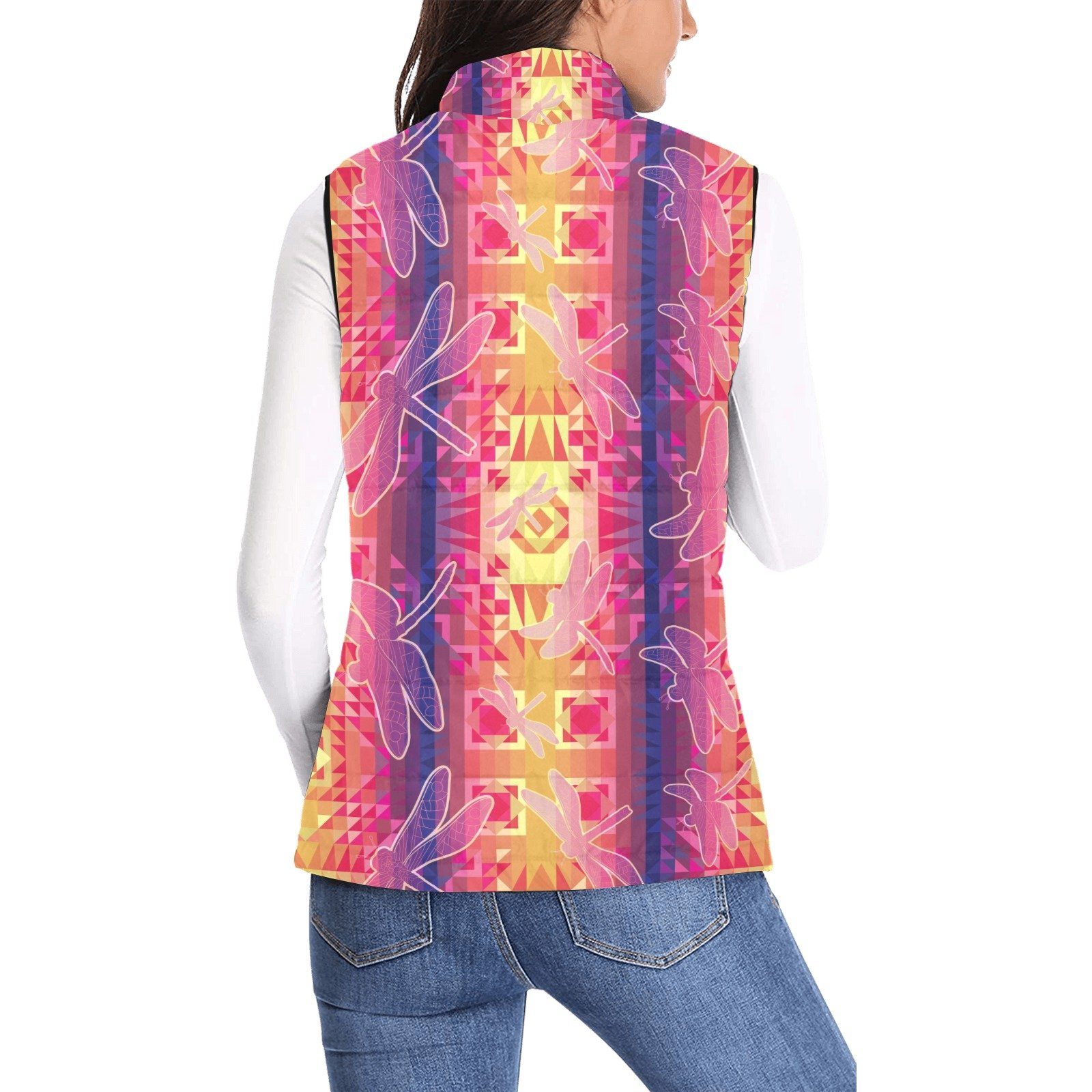 Kaleidoscope Dragonfly Women's Padded Vest Jacket (Model H44) Women's Padded Vest Jacket (H44) e-joyer 