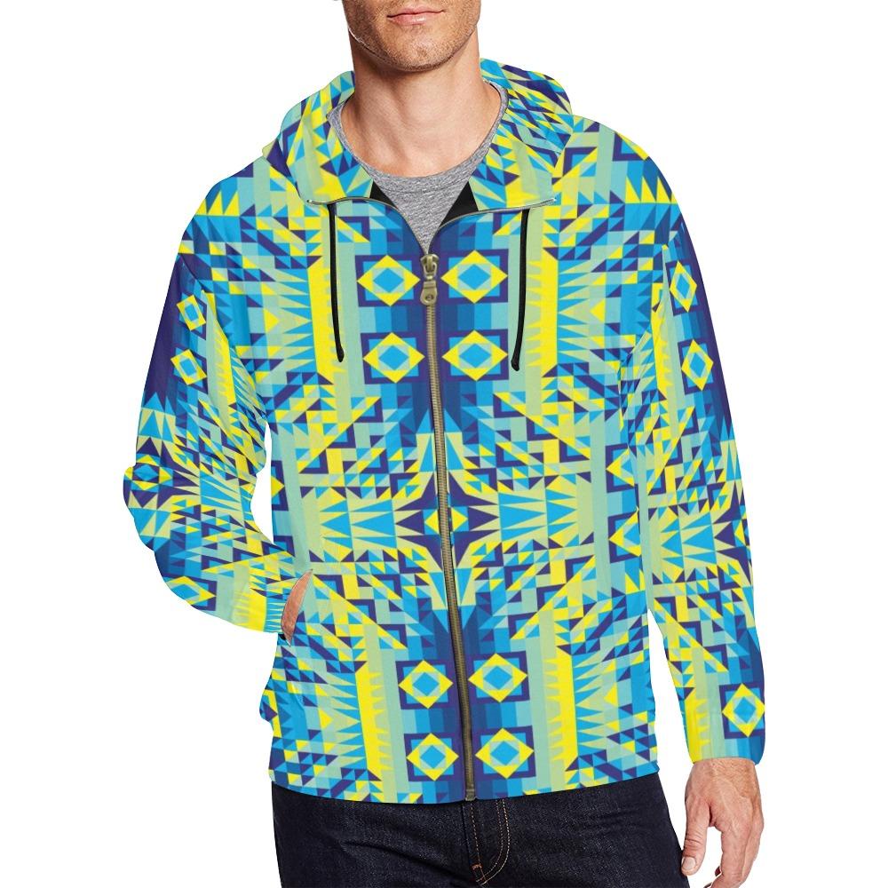 Kaleidoscope Jaune Bleu All Over Print Full Zip Hoodie for Men (Model H14) All Over Print Full Zip Hoodie for Men (H14) e-joyer