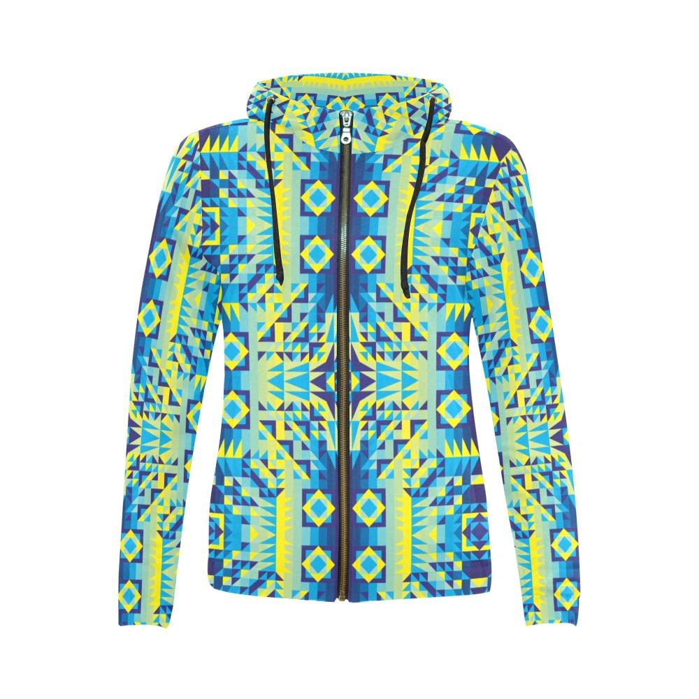 Kaleidoscope Jaune Bleu All Over Print Full Zip Hoodie for Women (Model H14) All Over Print Full Zip Hoodie for Women (H14) e-joyer