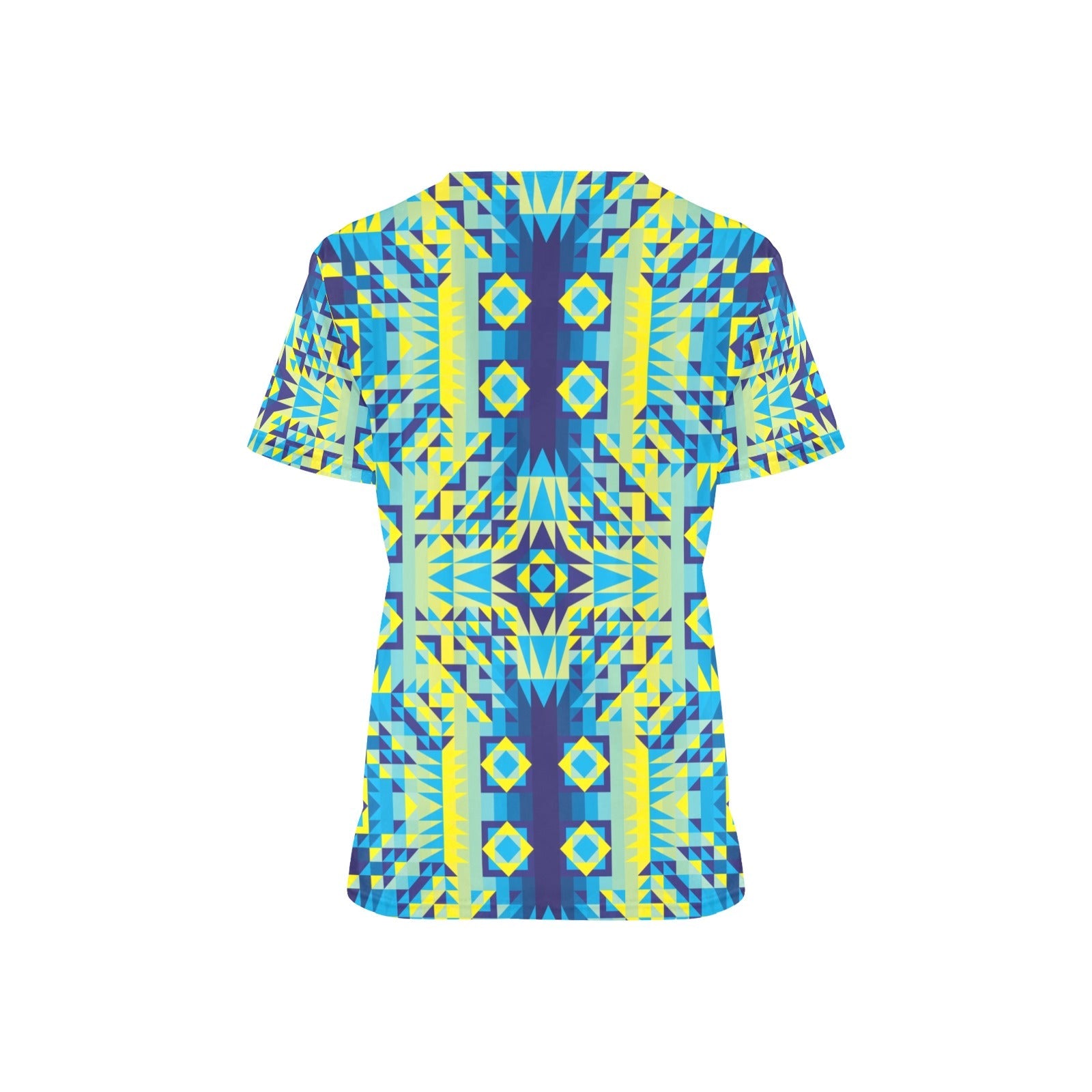 Kaleidoscope Jaune Bleu All Over Print Scrub Top Scrub Top e-joyer