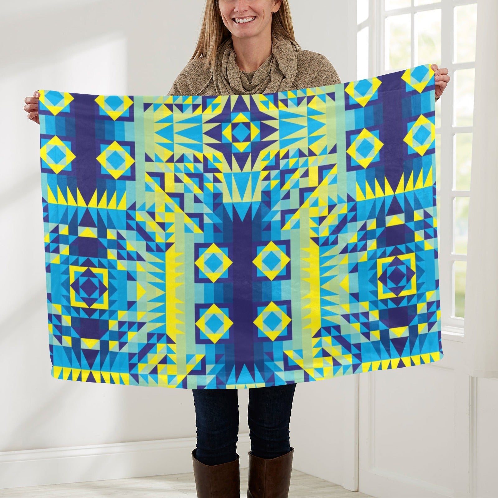 Kaleidoscope Jaune Bleu Baby Blanket 30"x40" Baby Blanket 30"x40" e-joyer