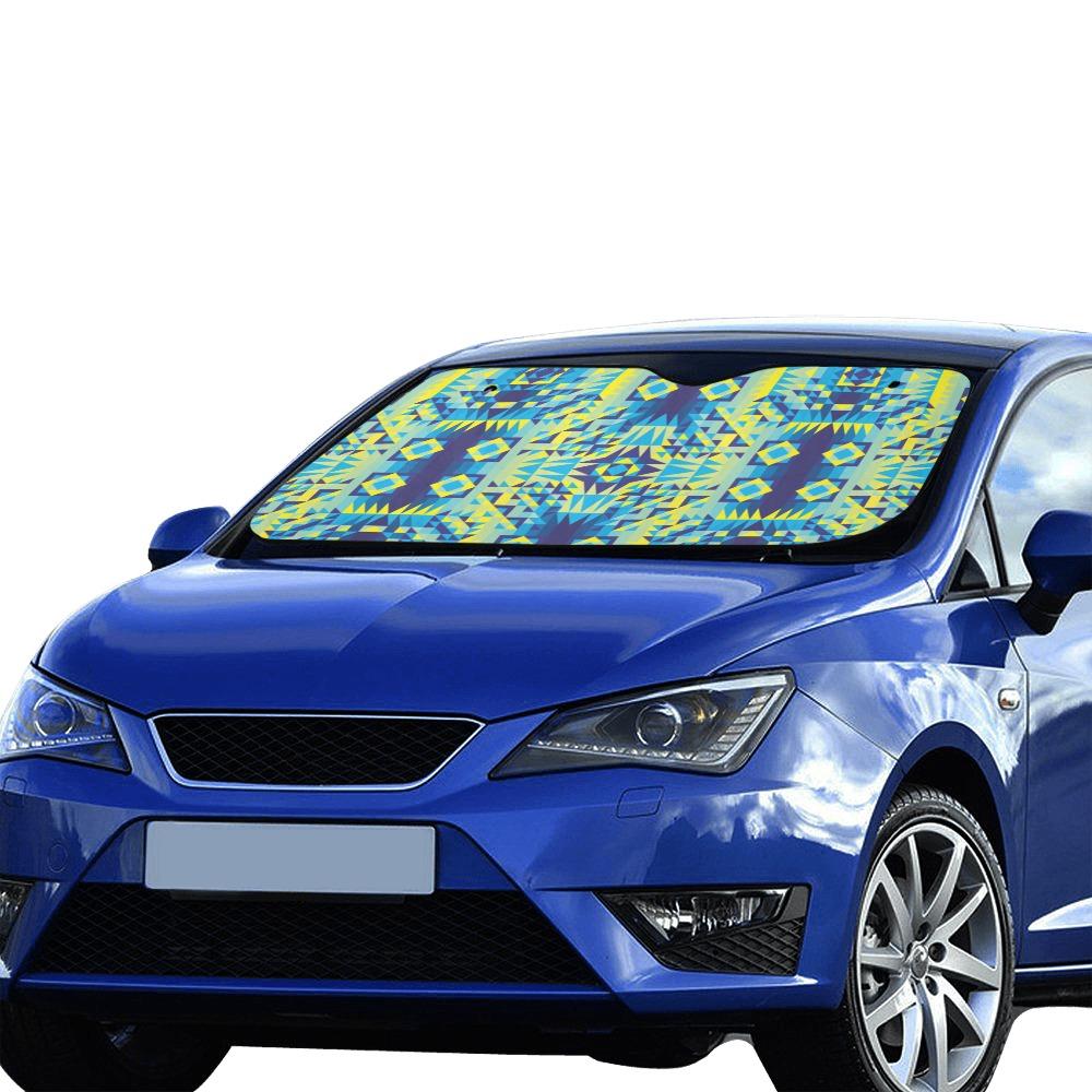 Kaleidoscope Jaune Bleu Car Sun Shade 55"x30" Car Sun Shade e-joyer