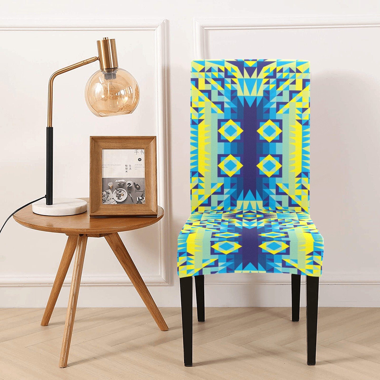 Kaleidoscope Jaune Bleu Chair Cover (Pack of 4) Chair Cover (Pack of 4) e-joyer 