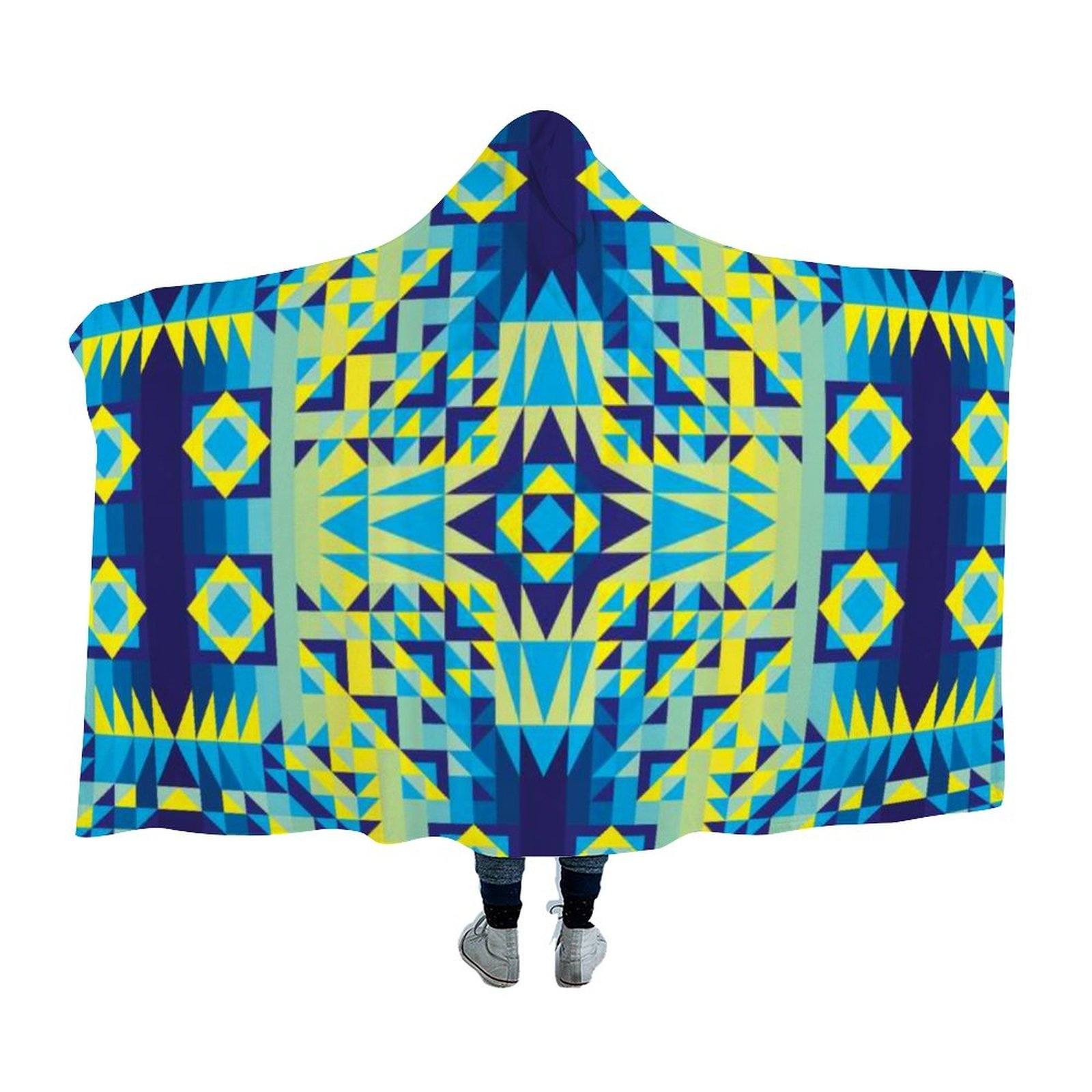 Kaleidoscope Jaune Bleu Hooded Blanket blanket 49 Dzine