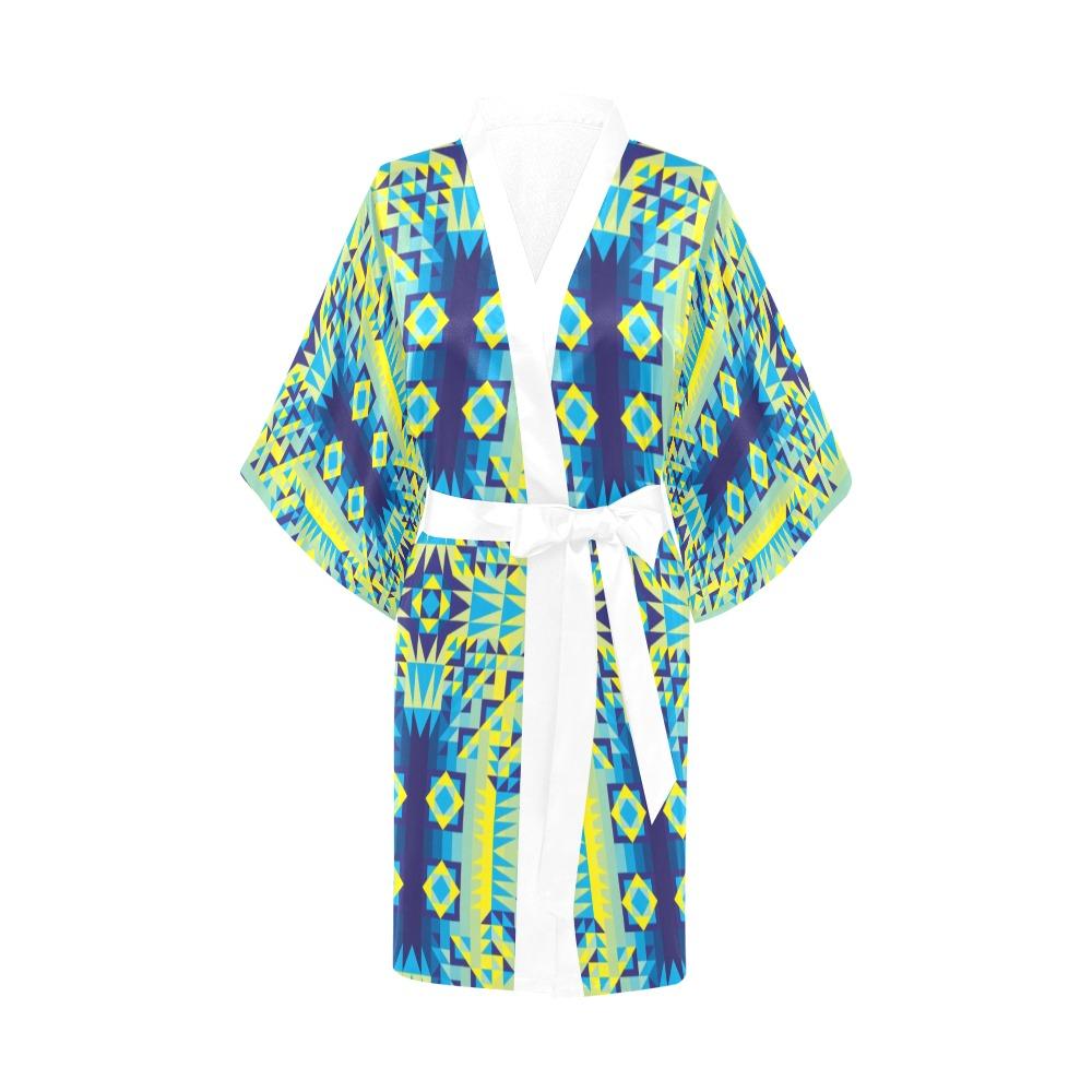 Kaleidoscope Jaune Bleu Kimono Robe Artsadd