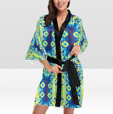 Kaleidoscope Jaune Bleu Kimono Robe Artsadd
