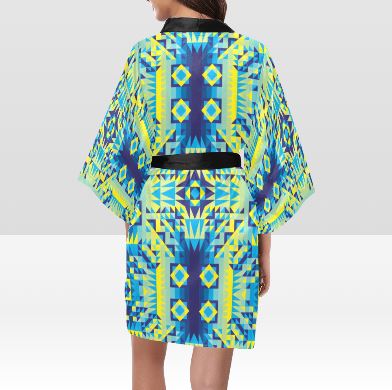 Kaleidoscope Jaune Bleu Kimono Robe Artsadd