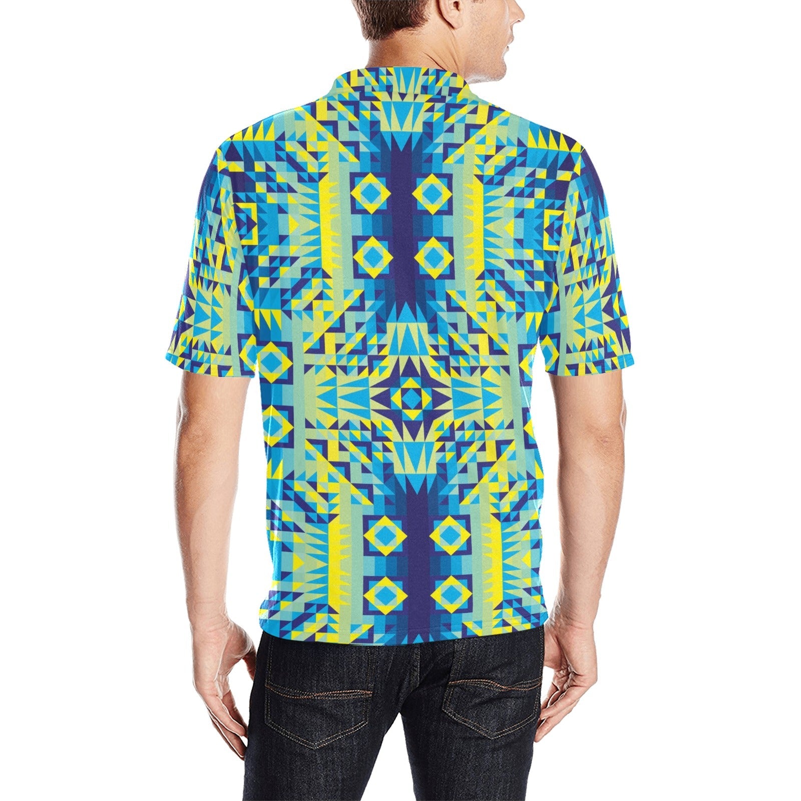 Kaleidoscope Jaune Bleu Men's All Over Print Polo Shirt (Model T55) Men's Polo Shirt (Model T55) e-joyer