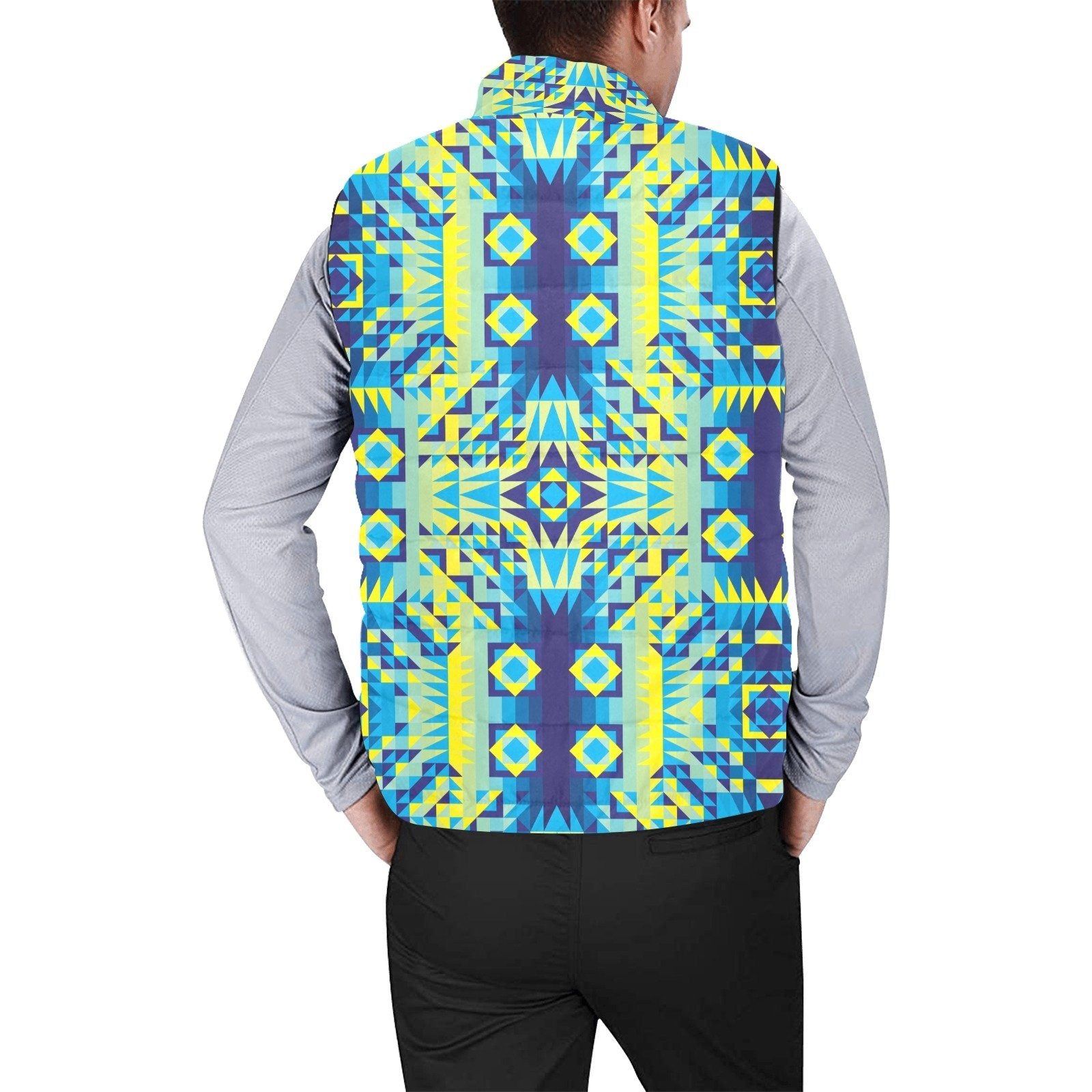 Kaleidoscope Jaune Bleu Men's Padded Vest Jacket (Model H44) Men's Padded Vest Jacket (H44) e-joyer