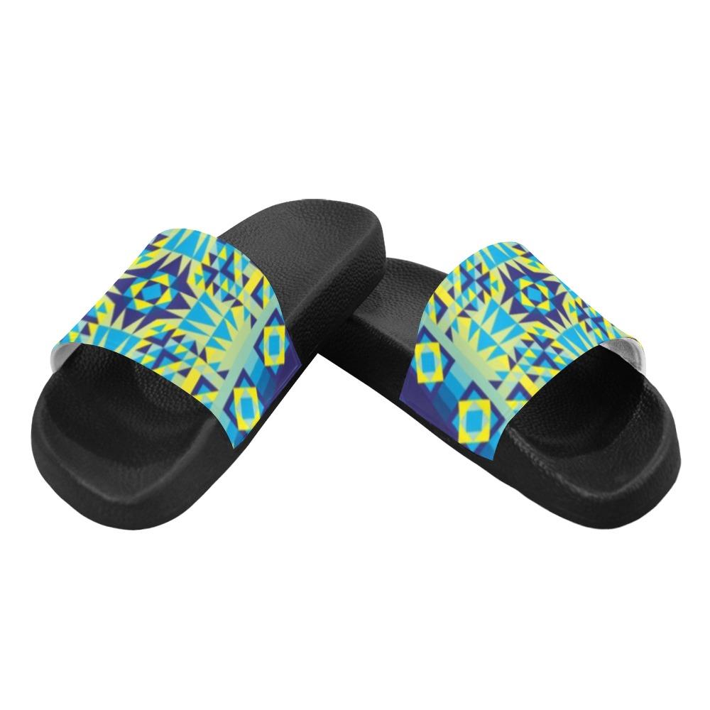 Kaleidoscope Jaune Bleu Men's Slide Sandals (Model 057) Men's Slide Sandals (057) e-joyer
