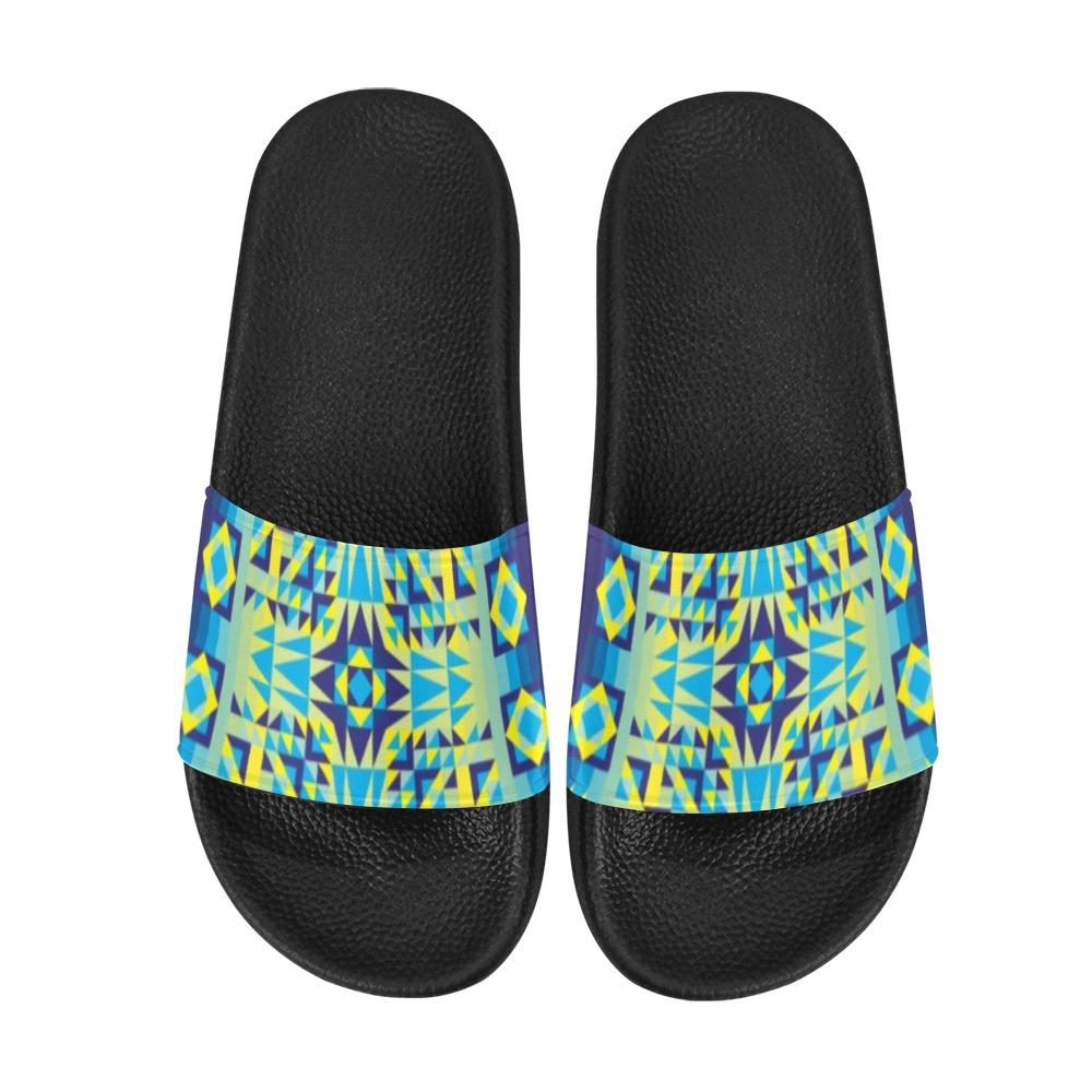Kaleidoscope Jaune Bleu Men's Slide Sandals (Model 057) Men's Slide Sandals (057) e-joyer