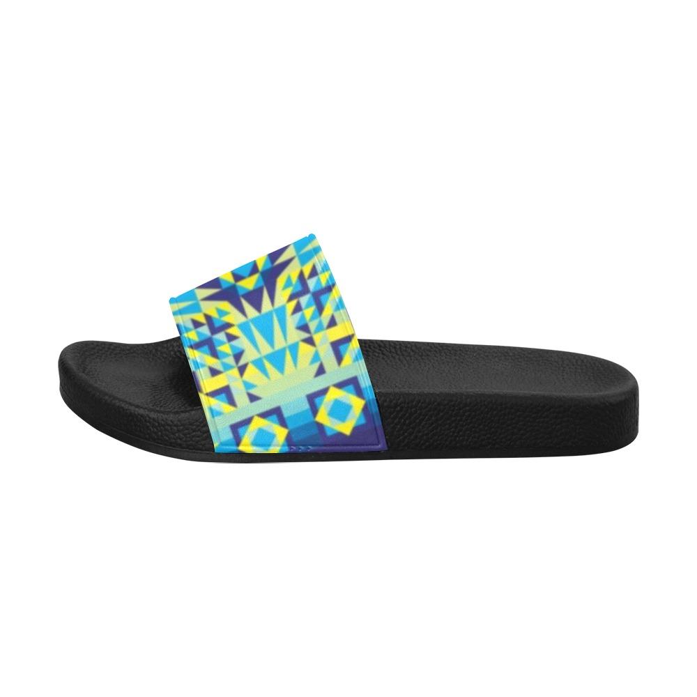 Kaleidoscope Jaune Bleu Men's Slide Sandals (Model 057) Men's Slide Sandals (057) e-joyer