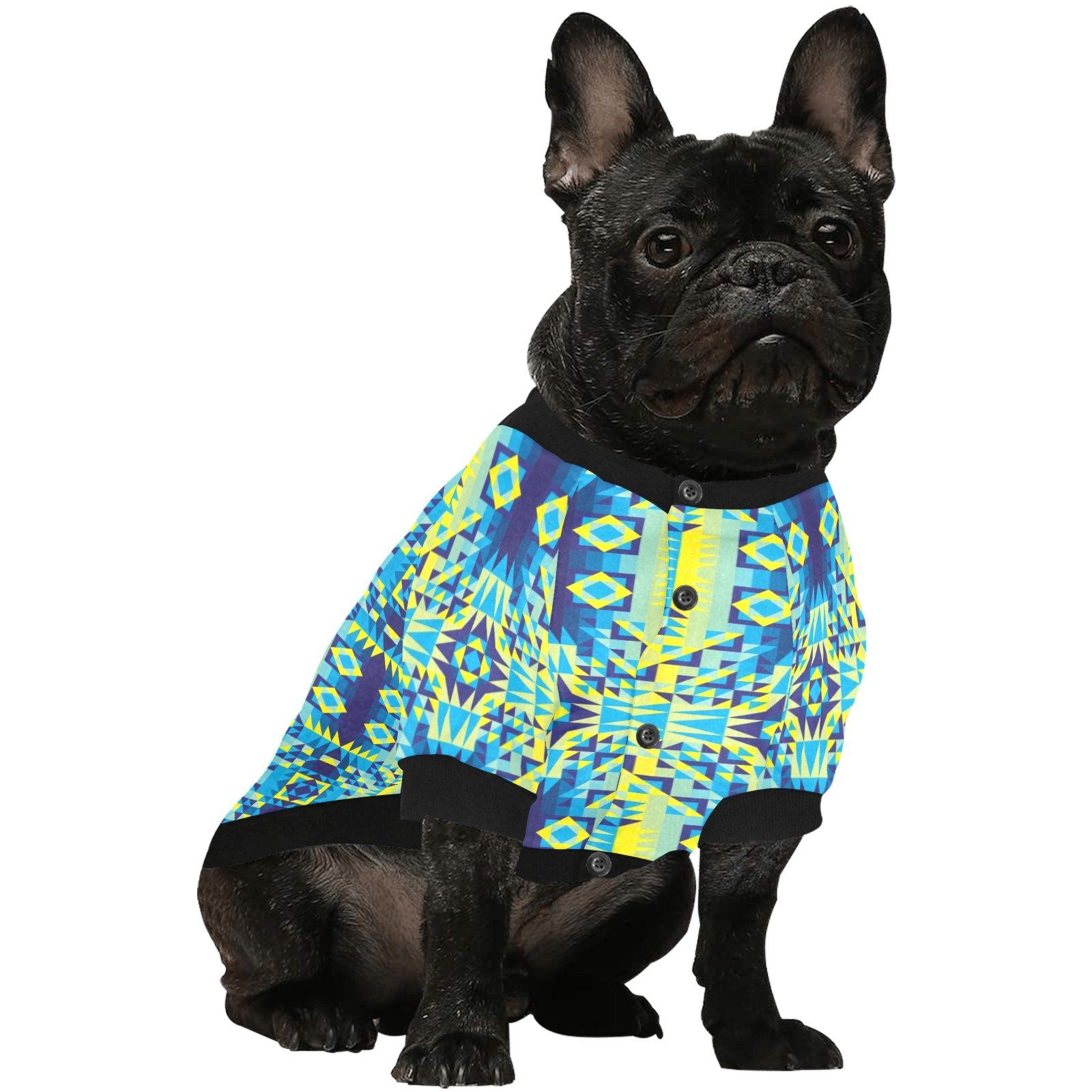 Kaleidoscope Jaune Bleu Pet Dog Round Neck Shirt Pet Dog Round Neck Shirt e-joyer 