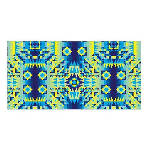 Kaleidoscope Jaune Bleu Satin Shawl Scarf 49 Dzine