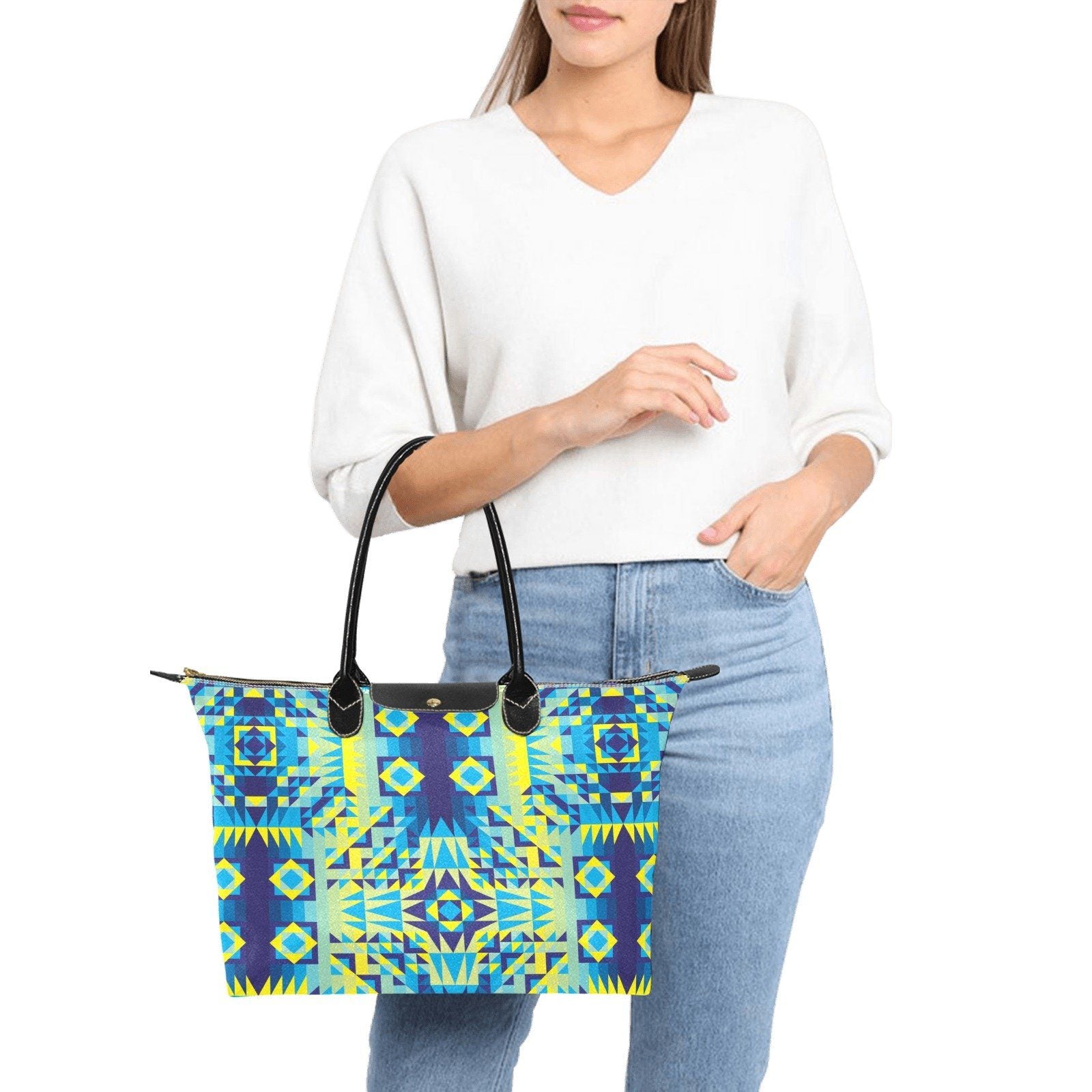 Kaleidoscope Jaune Bleu Single-Shoulder Lady Handbag (Model 1714) bag e-joyer
