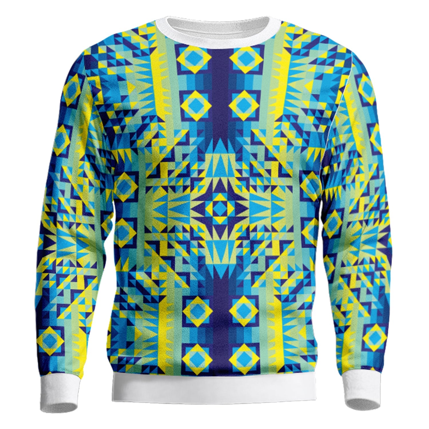 Kaleidoscope Jaune Bleu Unisex Crewneck Long Sleeve Top Top Herman