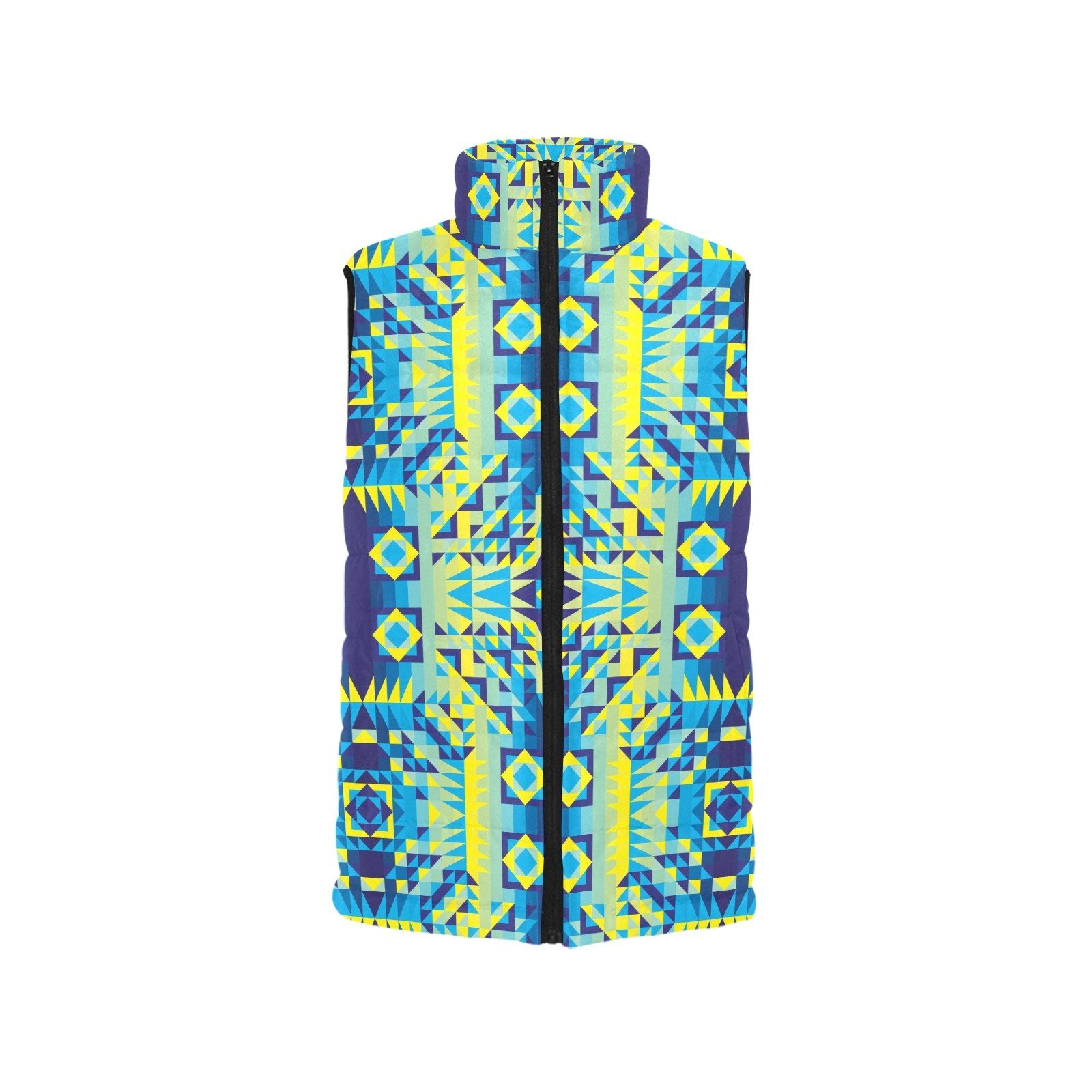 Kaleidoscope Jaune Bleu Women's Padded Vest Jacket (Model H44) Women's Padded Vest Jacket (H44) e-joyer