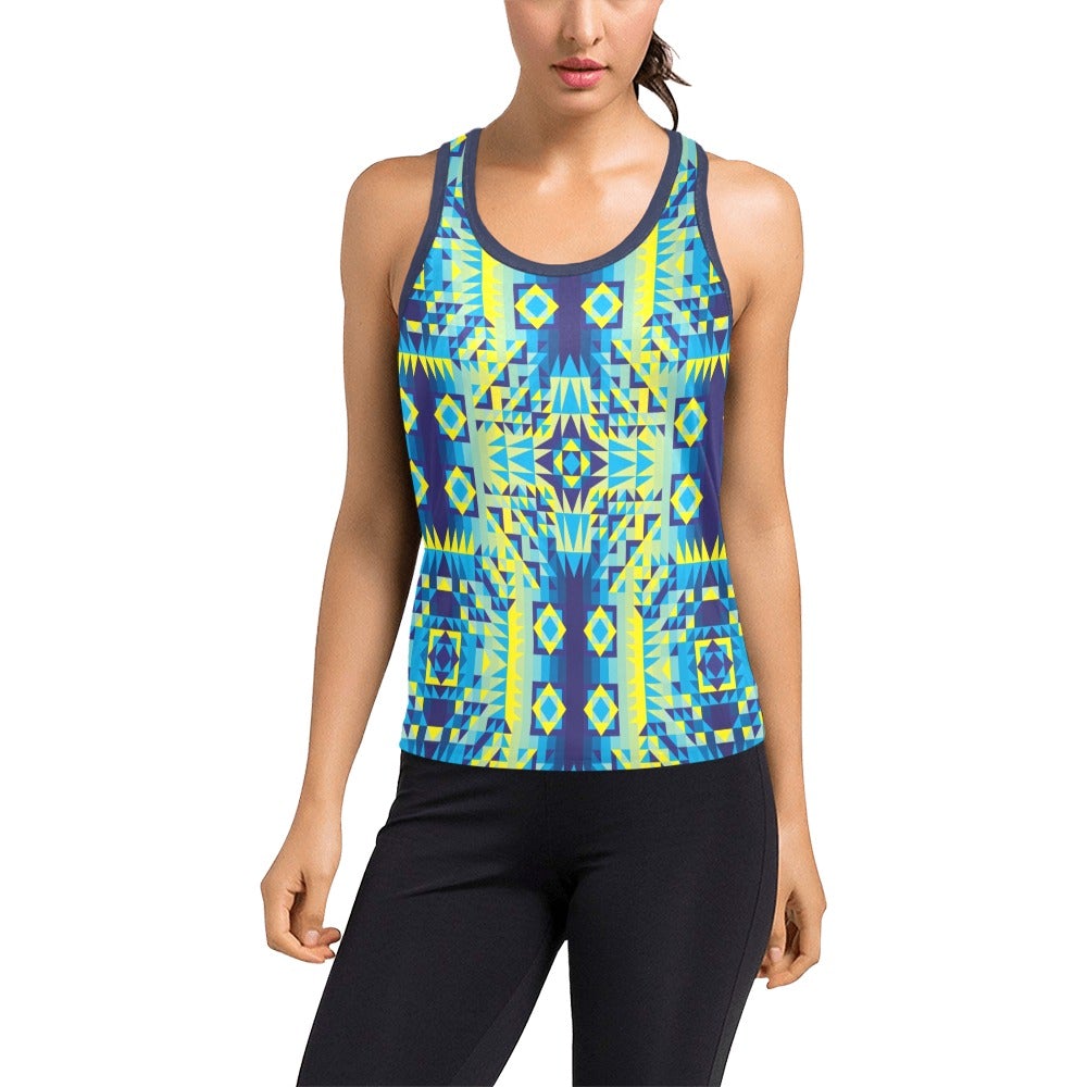 Kaleidoscope Jaune Bleu Women's Racerback Tank Top (Model T60) Racerback Tank Top (T60) e-joyer