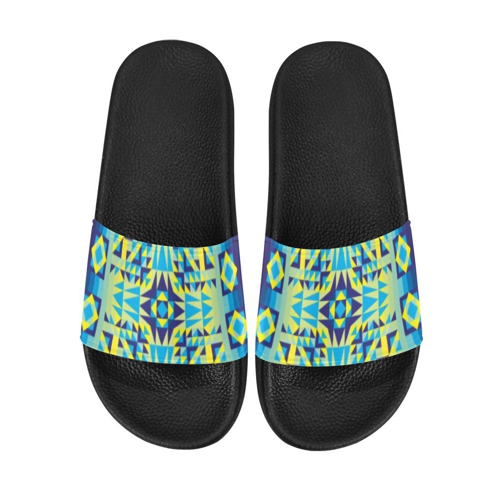 Kaleidoscope Jaune Bleu Women's Slide Sandals (Model 057) Women's Slide Sandals (057) e-joyer 