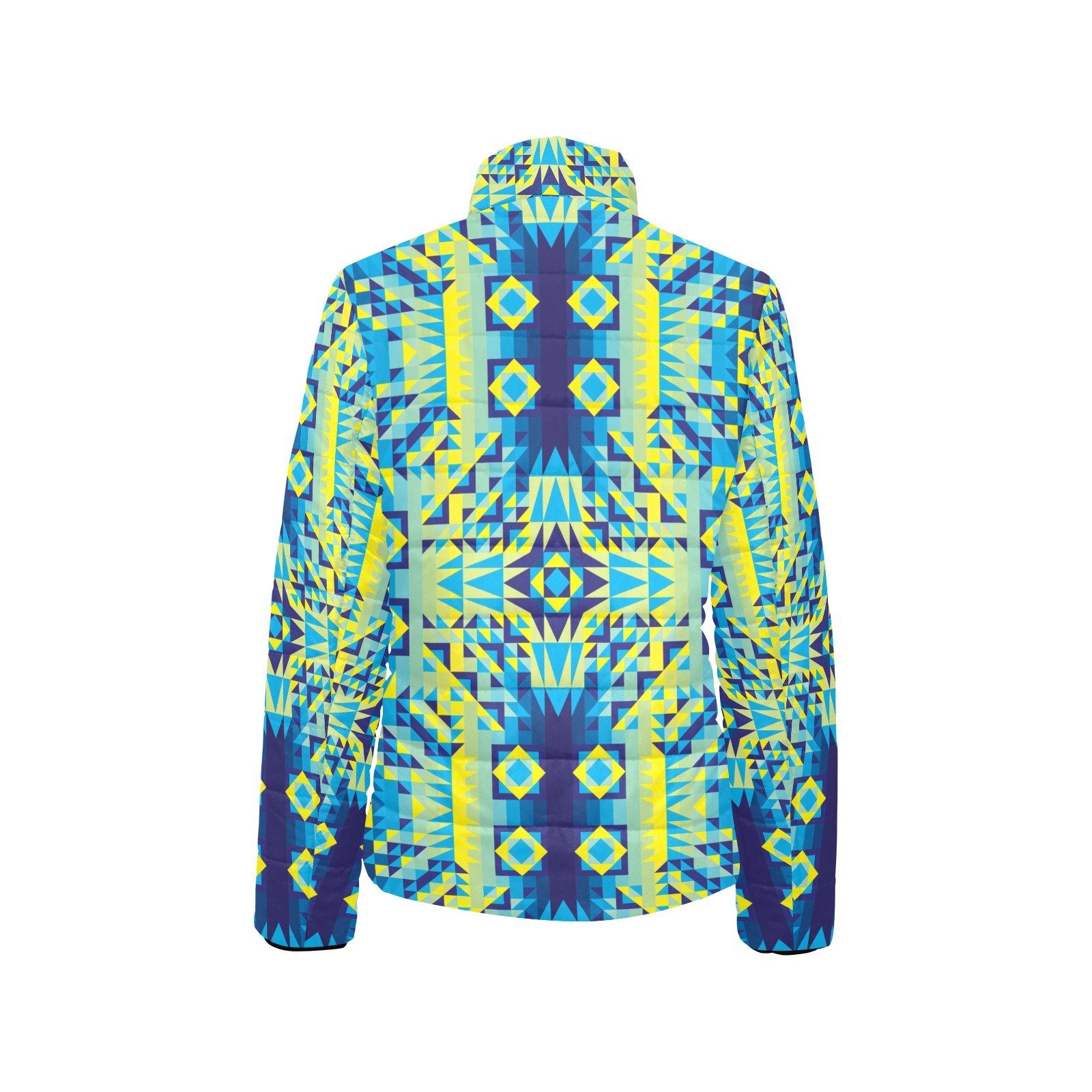 Kaleidoscope Jaune Bleu Women's Stand Collar Padded Jacket (Model H41) jacket e-joyer