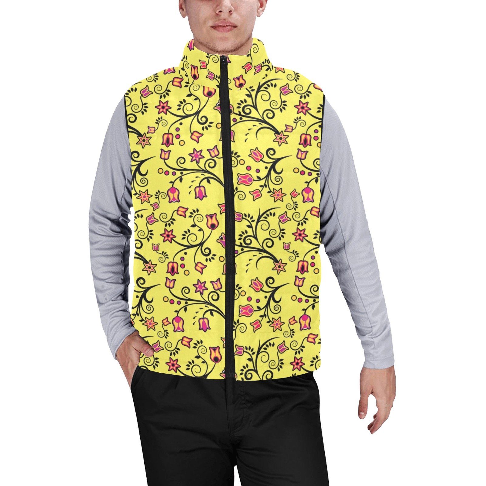 Key Lime Star Men's Padded Vest Jacket (Model H44) Men's Padded Vest Jacket (H44) e-joyer 