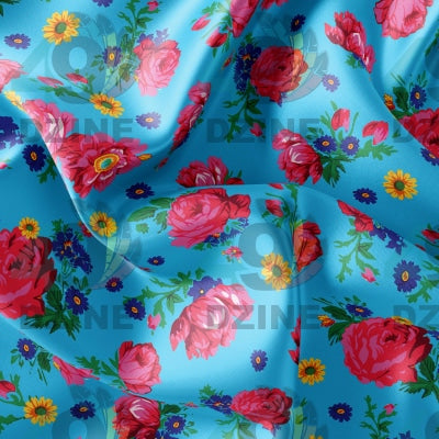 Kokum's Ceremony - Sky Satin Fabric 49DzineStore