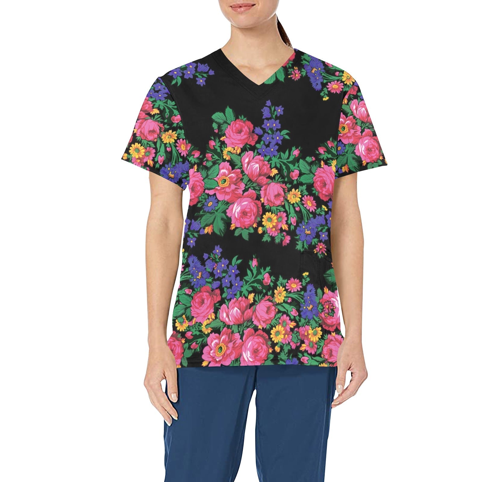 Kokum's Revenge Black All Over Print Scrub Top Scrub Top e-joyer
