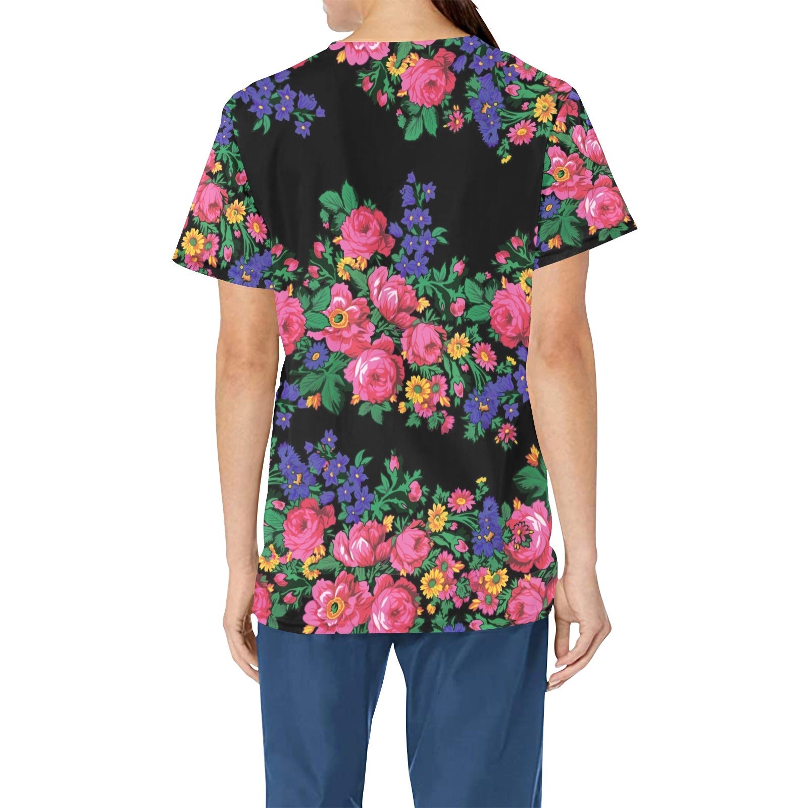 Kokum's Revenge Black All Over Print Scrub Top Scrub Top e-joyer