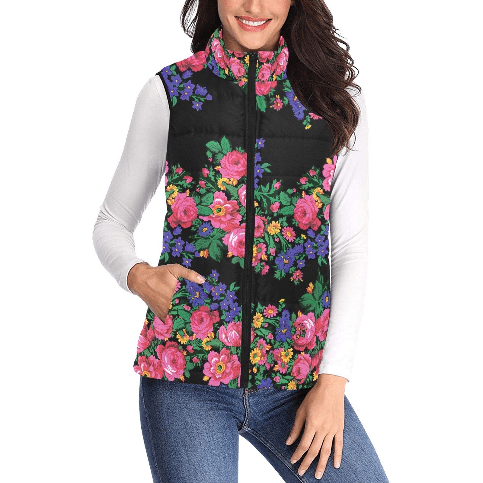 Kokum's Revenge Black Women's Padded Vest Jacket (Model H44) Women's Padded Vest Jacket (H44) e-joyer