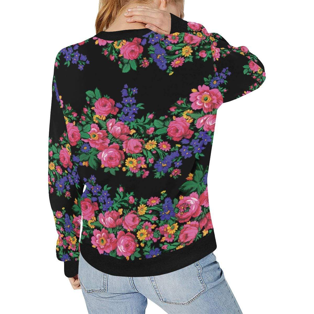 Kokum's Revenge-Black Women's Rib Cuff Crew Neck Sweatshirt (Model H34) Rib Cuff Crew Neck Sweatshirt for Women (H34) e-joyer