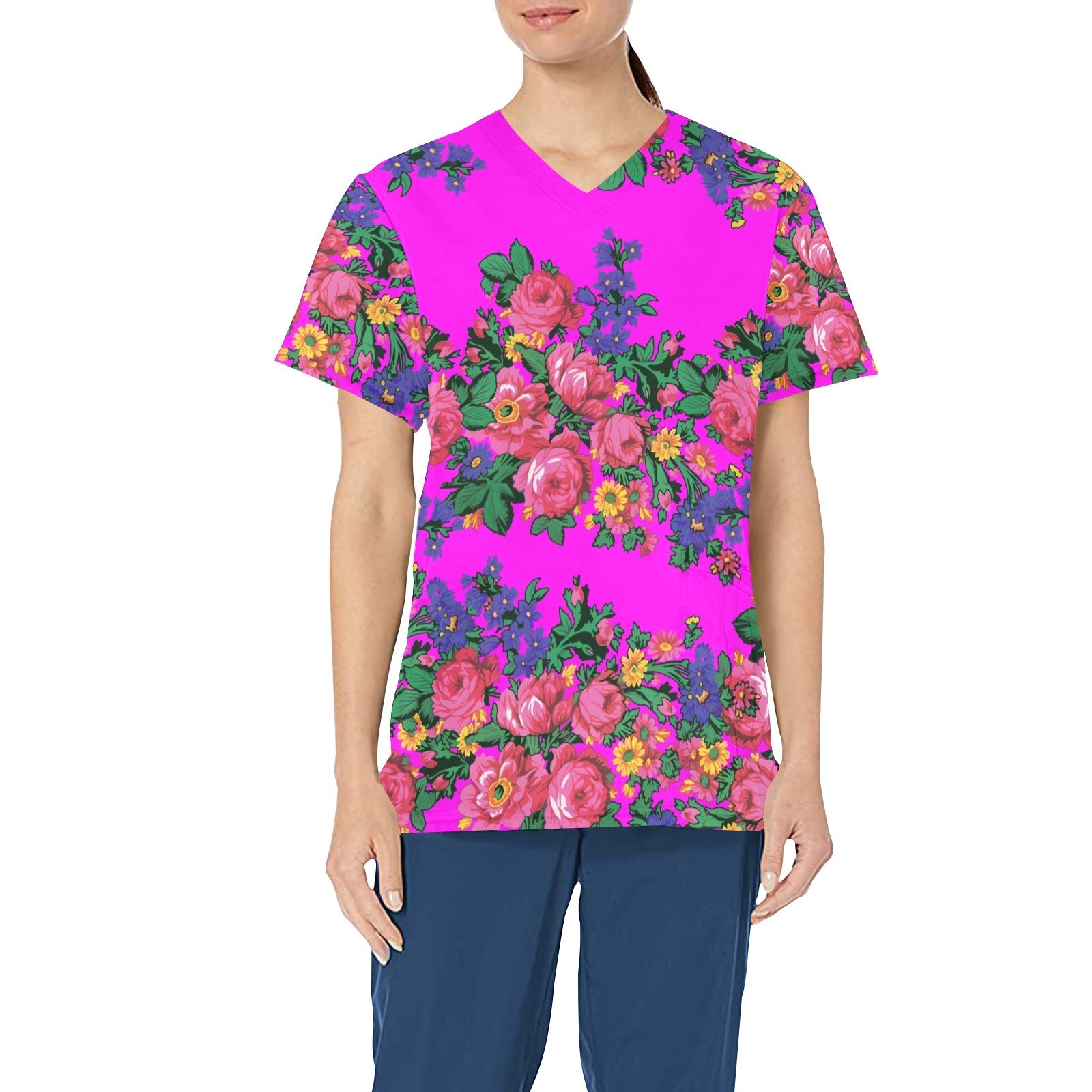 Kokum's Revenge Blush All Over Print Scrub Top Scrub Top e-joyer