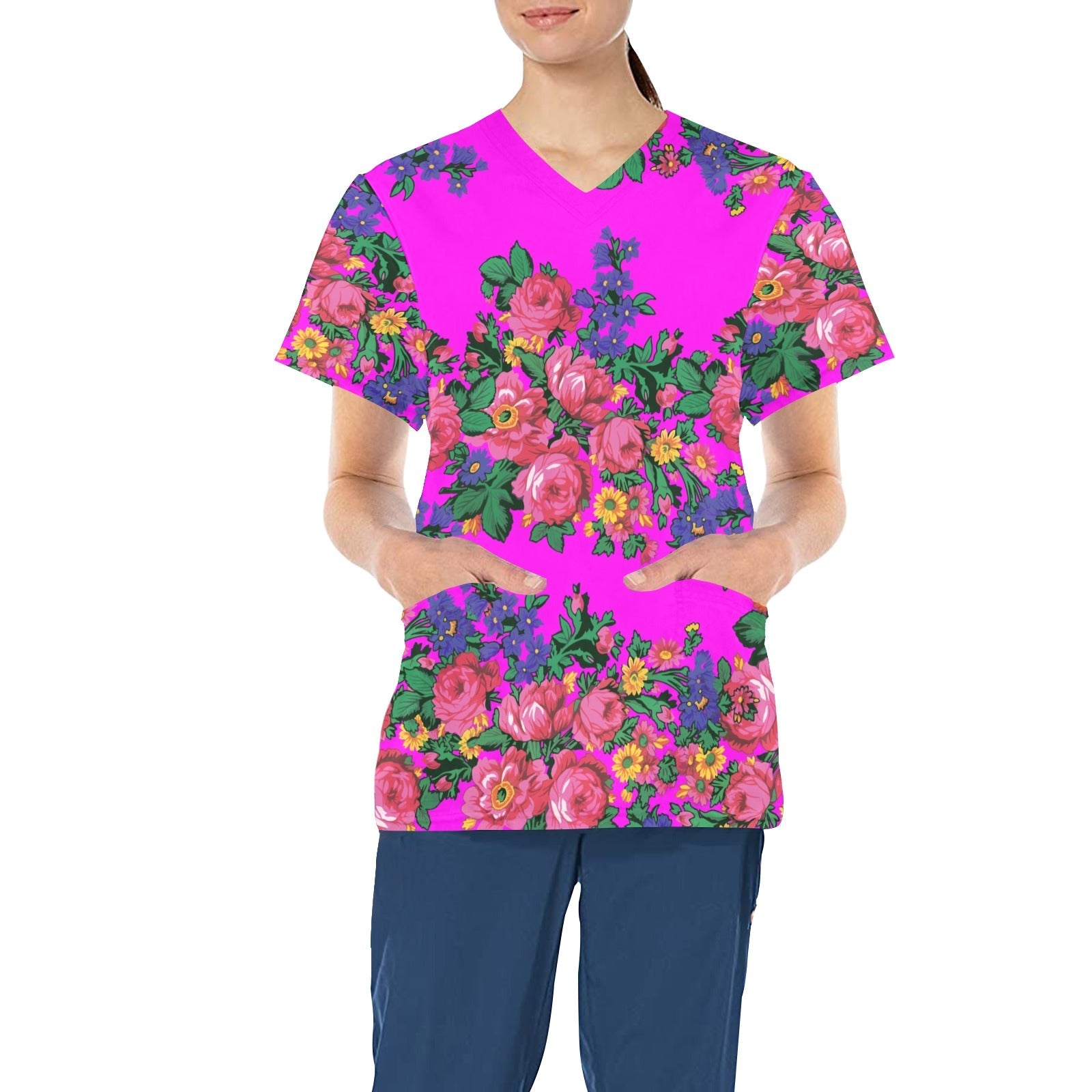 Kokum's Revenge Blush All Over Print Scrub Top Scrub Top e-joyer
