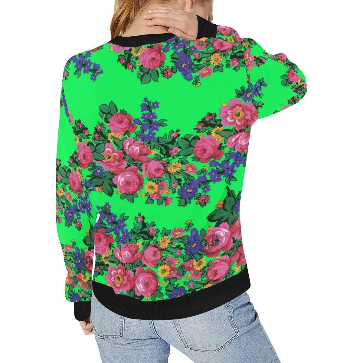 Kokum's Revenge Green Women's Rib Cuff Crew Neck Sweatshirt (Model H34) Rib Cuff Crew Neck Sweatshirt for Women (H34) e-joyer