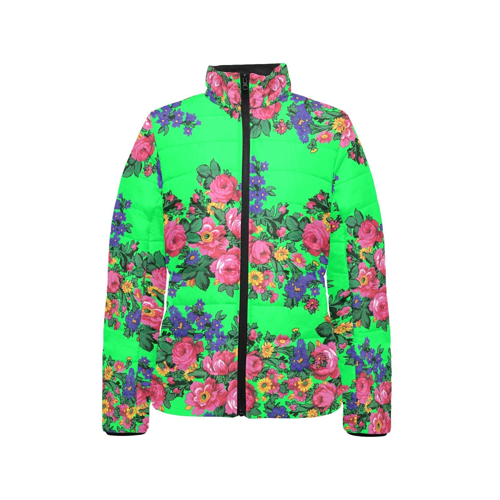 Kokum's Revenge Green Women's Stand Collar Padded Jacket (Model H41) jacket e-joyer