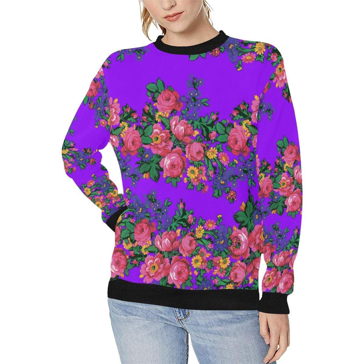Kokum's Revenge-Lilac Women's Rib Cuff Crew Neck Sweatshirt (Model H34) Rib Cuff Crew Neck Sweatshirt for Women (H34) e-joyer