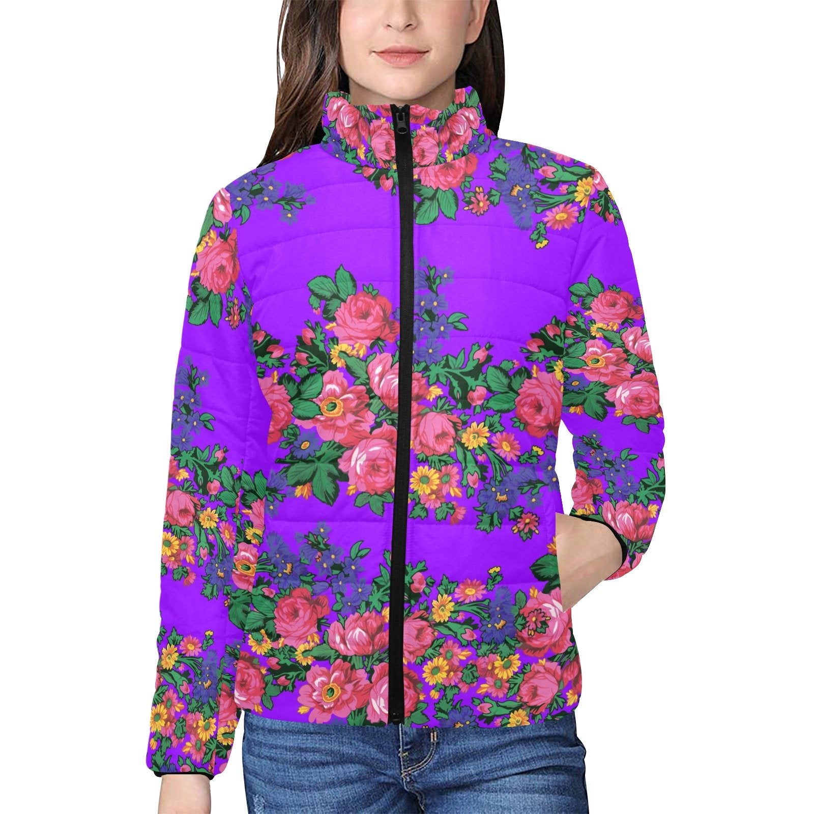 Kokum's Revenge Lilac Women's Stand Collar Padded Jacket (Model H41) jacket e-joyer