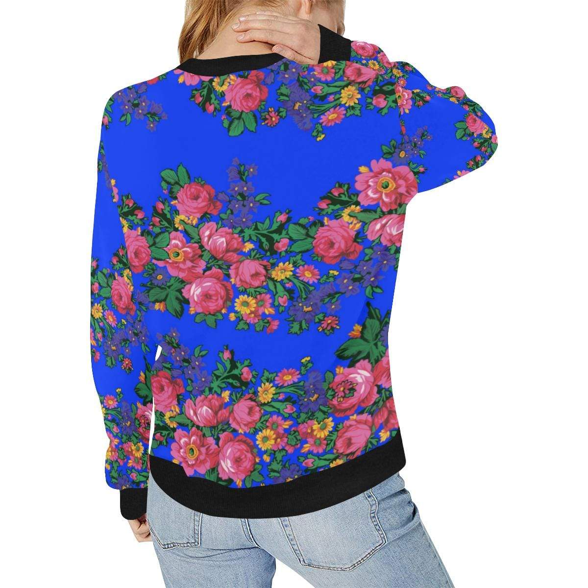 Kokum's Revenge- Royal Women's Rib Cuff Crew Neck Sweatshirt (Model H34) Rib Cuff Crew Neck Sweatshirt for Women (H34) e-joyer