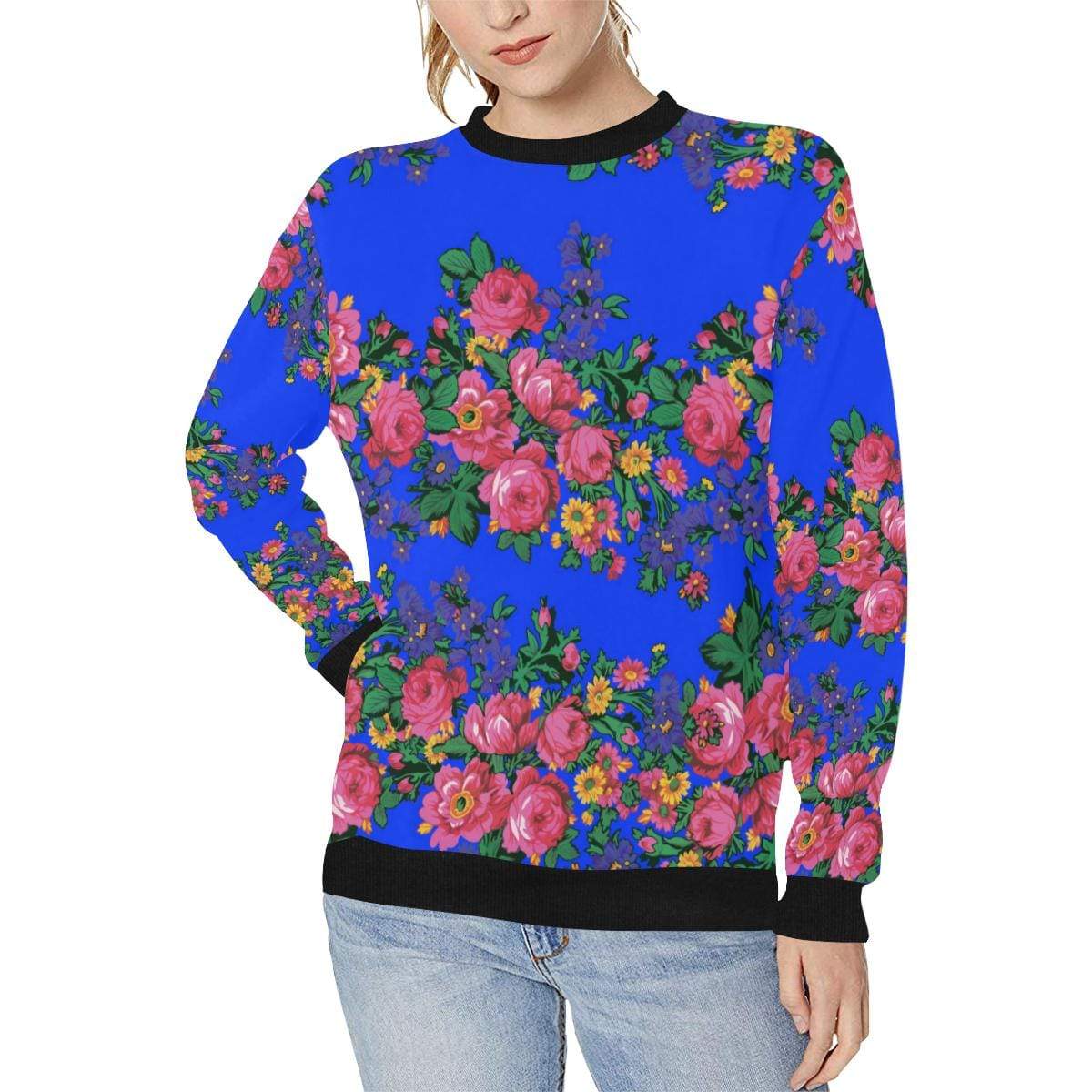 Kokum's Revenge- Royal Women's Rib Cuff Crew Neck Sweatshirt (Model H34) Rib Cuff Crew Neck Sweatshirt for Women (H34) e-joyer