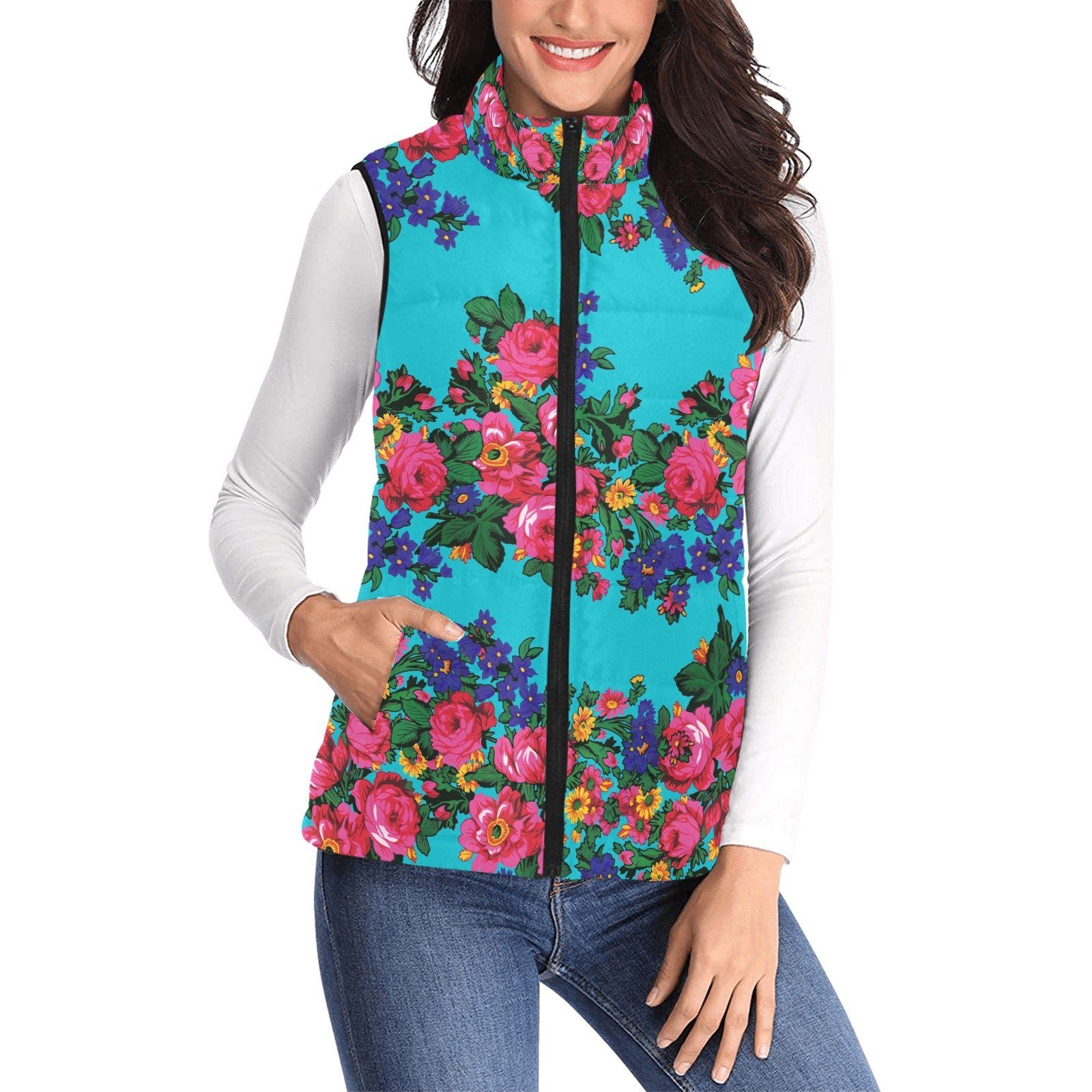 Kokum's Revenge Sky Women's Padded Vest Jacket (Model H44) Women's Padded Vest Jacket (H44) e-joyer