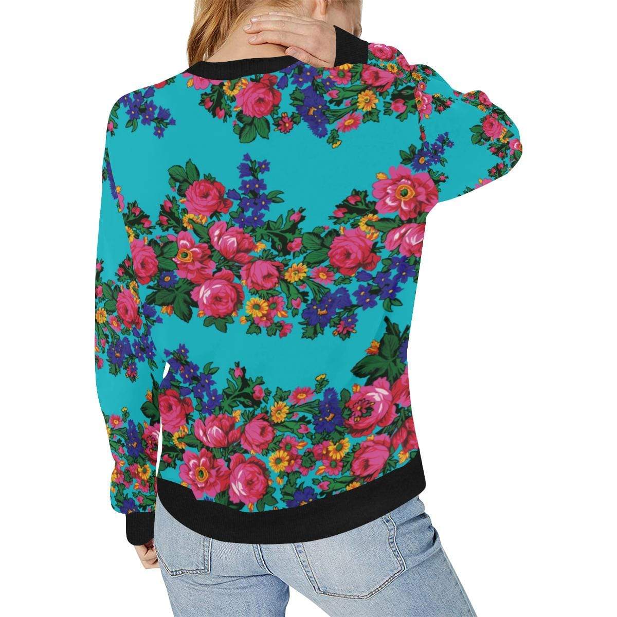 Kokum's Revenge-Sky Women's Rib Cuff Crew Neck Sweatshirt (Model H34) Rib Cuff Crew Neck Sweatshirt for Women (H34) e-joyer