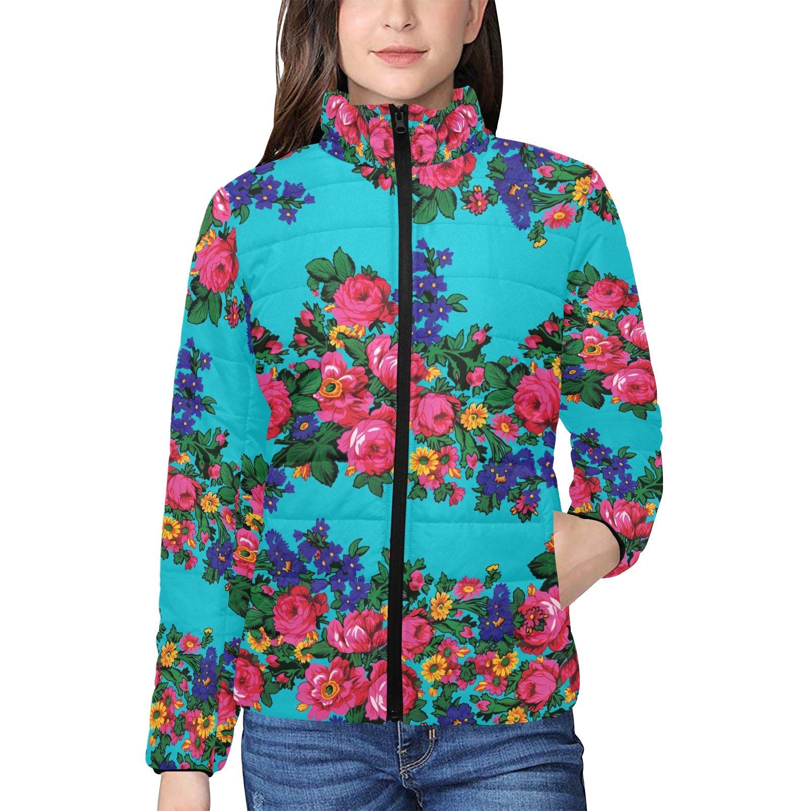 Kokum's Revenge Sky Women's Stand Collar Padded Jacket (Model H41) jacket e-joyer